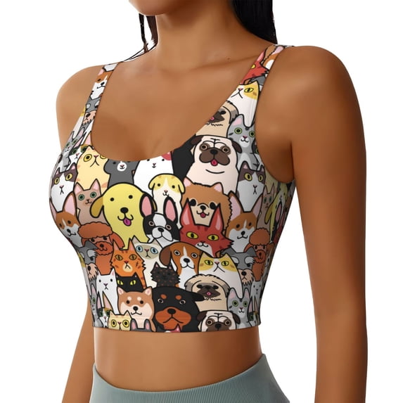 Lsque Cats & Dogs Group Printed Women'S Sports Bra, Compression, Moisture Wicking, High-Impact Sports Bra For Women,Supportive sports bra-