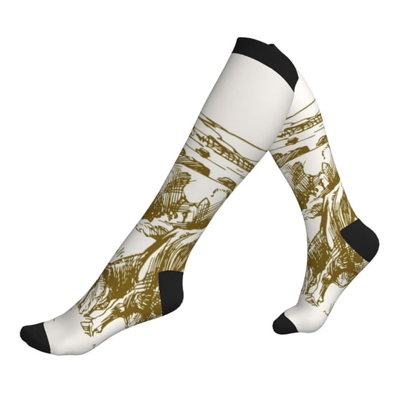 Lsque Cattle Drive By Two Cowboys 1 Pattern Sport Compression Socks for Men & Women 15-20 mmHg Knee High Nurse Pregnant Running Medical and Travel Athletic