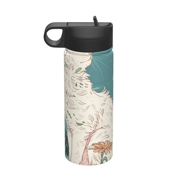 Lsque Celestial Cat And Flowers Pattern 18oz Sports Insulated Kettle With Straw Insulated Water Bottle Insulated Tumbler For Men Womans Sports Insulated Kettle