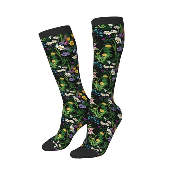 Lsque Chamomile Printed Crew Socks Men's Women's LightWeight Thin Casual Calf Socks ,Knee High Socks,Cotton Socks