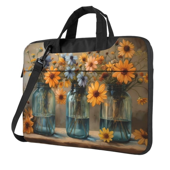 Lsque Charming Daisy Bouquet Art Pattern Laptop Bag – Portable & Slim Single-Shoulder Computer Case with Adjustable Strap, Protective, Lightweight for 13”/14”/15.6” Laptops