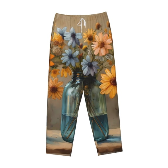 Lsque Charming Daisy Bouquet Art Print Women's Pajama Pants, Lounge Pant - Comfortable Home Wear,Elastic Waistband, Stylish Design-Small