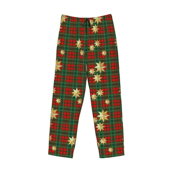 Lsque Checkered With Golden Stars Print Men's Pajama Pants, Lounge Pant - Comfortable Home Wear,Elastic Waistband, Stylish Design-Small