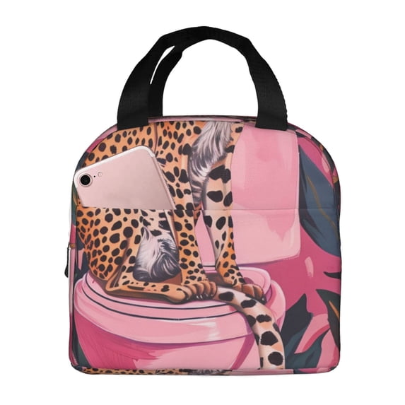 Lsque Cheetah On Toilet Humor Art Pattern Lunch Bag Women/Men Insulated Lunch Box,Small Leakproof Cooler Food Lunch Containers Reusable High Capacity Lunch Tote Bags