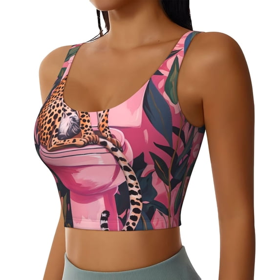 Lsque Cheetah On Toilet Humor Art Printed Women'S Sports Bra, Compression, Moisture Wicking, High-Impact Sports Bra For Women,Supportive sports bra-Large