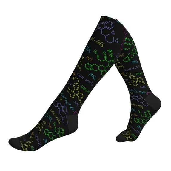 Lsque Chemistry Formulas Pattern Sport Compression Socks for Men & Women 15-20 mmHg Knee High Nurse Pregnant Running Medical and Travel Athletic