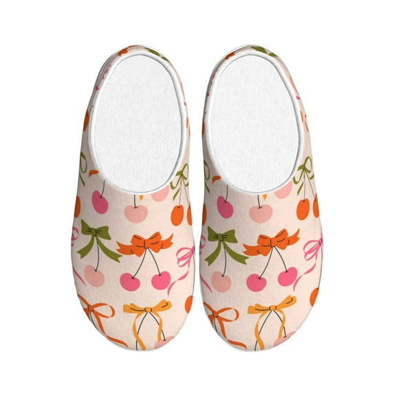 Lsque Cherries And Bows Pattern Womens Comfort Cotton on Scuff With Memory Foam and Anti-skid Sole Slipper-42/43