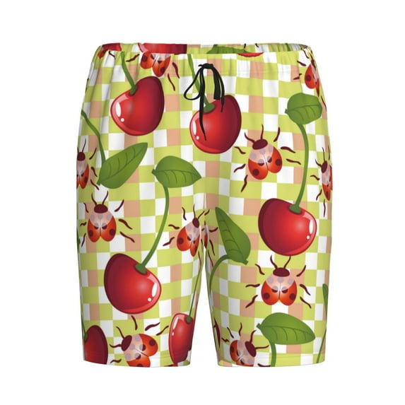 Lsque Cherries and Ladybirds Mens Sleep Pajama Shorts,Short Pajama Pants, Cotton Ultra-Soft Knit-XX-Large