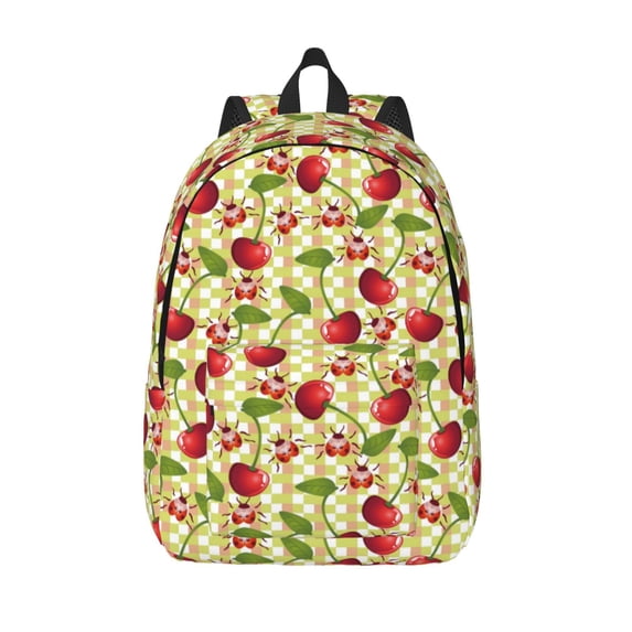 Lsque Cherries and Ladybirds Pattern Canvas Daypack, Durable Backpack, High-quality Versatile Backpack,Vintage Compact Backpack-Medium