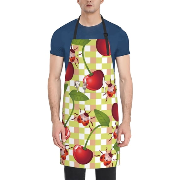 Lsque Cherries and Ladybirds Waterproof Apron Chef Aprons for Men Heavy Duty Chemical Work Apron Extra Long Grilling Aprons with Adjustable Bib Apron