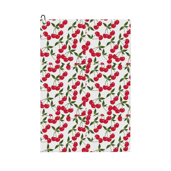 Lsque Cherry_1 Premium Golf Towel - Ultra Absorbent and Quick Drying Microfiber Towel with Carabiner - Gift for Men -24" X 16"