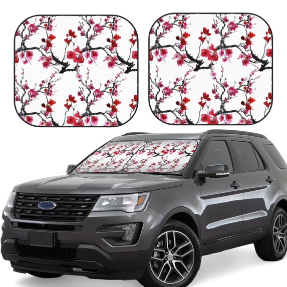 Lsque Cherry Blossoms 2 PCS Windshield Sun Shade | CarFoldable Window Covers | Car Accessories Reflect UV for Universal Cars SUV Truck | Small