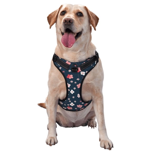 Lsque Cherry Blossoms Dog Harness, No-Pull Pet Harness with 2 Leash Clips, Adjustable Soft Padded Dog Vest with Easy Control Handle for Large Dogs-Small