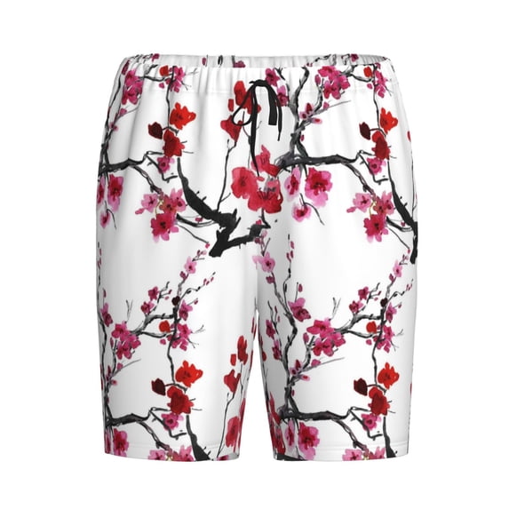 Lsque Cherry Blossoms Mens Sleep Pajama Shorts,Short Pajama Pants, Cotton Ultra-Soft Knit-XX-Large