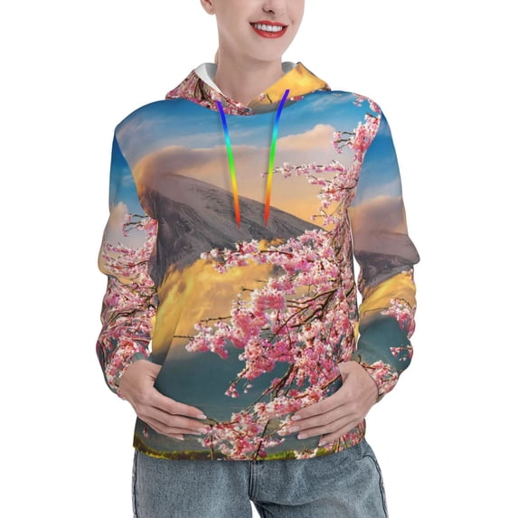 Lsque Cherry Blossoms Pattern Casual Women's Hoodie,Hooded Sweatshirt with Kangaroo Pocket,Pullover Hoodie with Eye-catching Drawstrings-Large