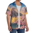 thumbnail image 1 of Lsque Cherry Blossoms print Men's Cuban Collar Short Sleeve Shirt Summer Beachwear Casual Button Down Fashionable Vacation Leisure Shirt-Large, 1 of 7