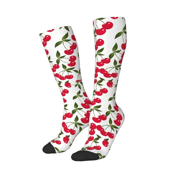 Lsque Cherry Printed Crew Socks Men's Women's LightWeight Thin Casual Calf Socks ,Knee High Socks,Cotton Socks
