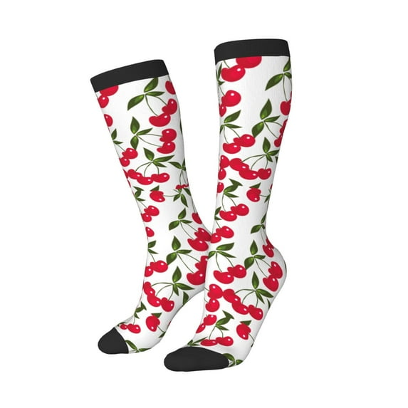 Lsque Cherry Printed Crew Socks Men's Women's LightWeight Thin Casual Calf Socks ,Knee High Socks,Cotton Socks