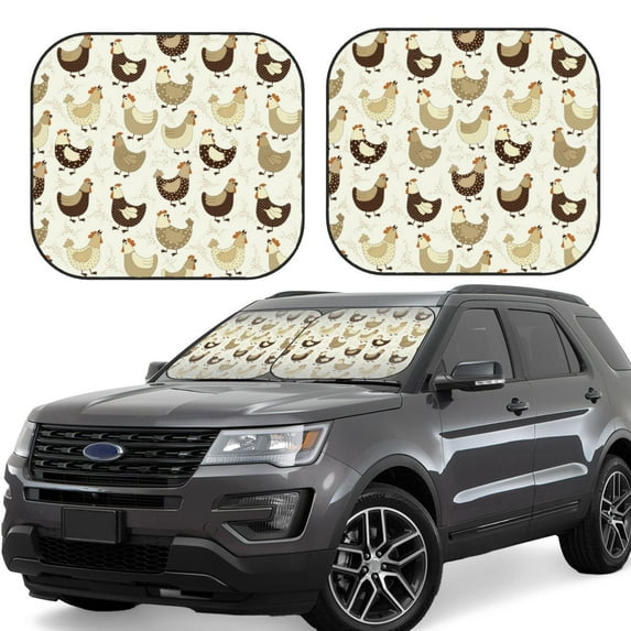 Lsque Chicken Cartoon 2 PCS Windshield Sun Shade | CarFoldable Window Covers | Car Accessories Reflect UV for Universal Cars SUV Truck | Medium