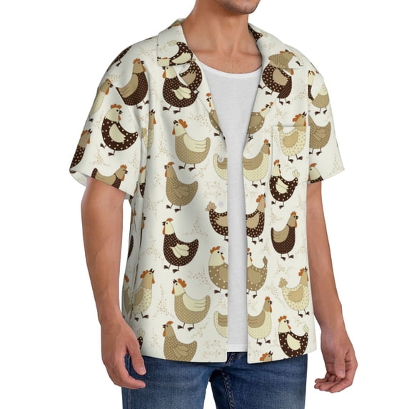 Lsque Chicken Cartoon print Men's Cuban Collar Short Sleeve Shirt Summer Beachwear Casual Button Down Fashionable Vacation Leisure Shirt-4X-Large