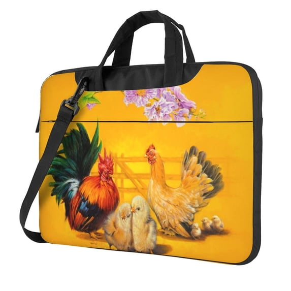 Lsque The Chicken Family Pattern Laptop Bag – Portable & Slim Single-Shoulder Computer Case with Adjustable Strap, Protective, Lightweight for 13”/14”/15.6” Laptops