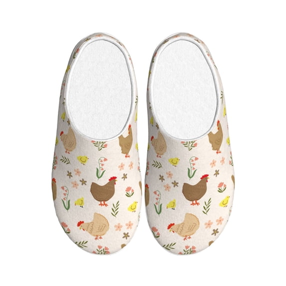 Lsque Chicken Family Pattern Womens Comfort Cotton on Scuff With Memory Foam and Anti-skid Sole Slipper-40/41