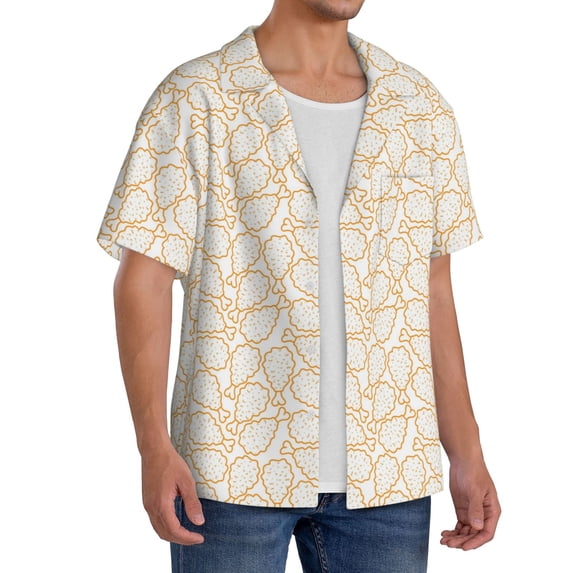 Lsque Chicken Leg print Men's Cuban Collar Short Sleeve Shirt Summer Beachwear Casual Button Down Fashionable Vacation Leisure Shirt-Small
