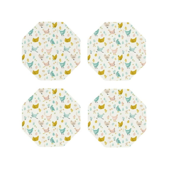 Lsque Chicken Pattern 4" Drink Coasters Set of 4, PVC Leather Absorbent Coasters, Table Coaster Set Decorative Coffee Cup Coasters Housewarming Gift -Octagon