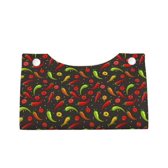 Lsque Chili2 Printed Long Tissue Box Cover Holder, Facial Paper Organizer Dispenser,Triangle with Bottom Belt, PVC Leather Decorative Organizer