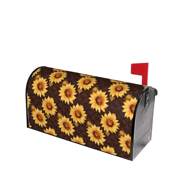 Lsque Chocolate Plaid Sunflower A Mailbox Cover Standard Size ,Magnetic Mailbox Covers Post Wraps Letter Box Cover -25.5x21 in