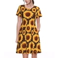 thumbnail image 1 of Lsque Chocolate Plaid Sunflower Print Women's Casual Dress T-Shirt Summer Short Sleeve Scoop Neck Swing Dresses, 1 of 6