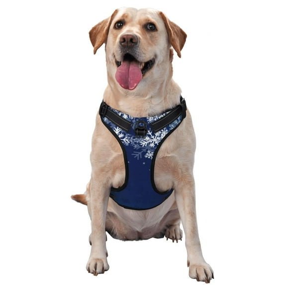 Lsque Christmas Blue Dog Harness, No-Pull Pet Harness with 2 Leash Clips, Adjustable Soft Padded Dog Vest with Easy Control Handle for Large Dogs-X-Large