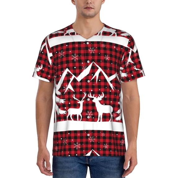 Lsque Christmas Buffalo Plaid Pattern Mens Polo Golf Shirts Funny Graphics Shorts Sleeve Button Shirts Baseball T-shirt-X-Large