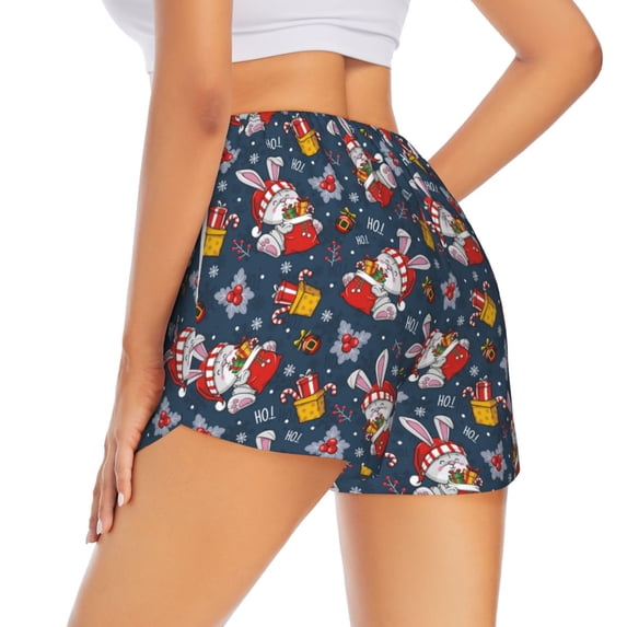Lsque Christmas Bunny A Printed Women's Running Shorts with Liner Pockets,Elastic Quick Dry Workout Athletic Gym Yoga Shorts,Womens High Waist Shorts-Medium