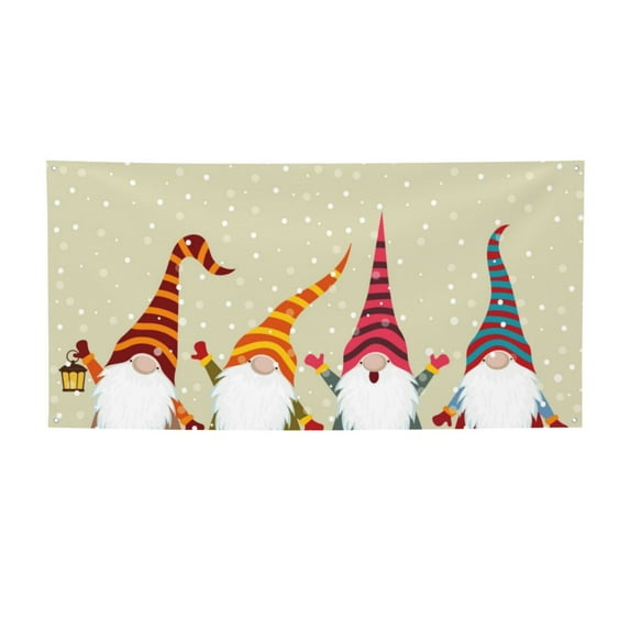 Lsque Christmas Card With Gnomes Pattern Party Banner, Festive Banner , Holiday Celebrations and Events for Carnival Birthday Party Festival Decorations-Small