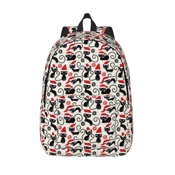 Lsque Christmas Cat Pattern Canvas Daypack, Durable Backpack, High-quality Versatile Backpack,Vintage Compact Backpack-Medium