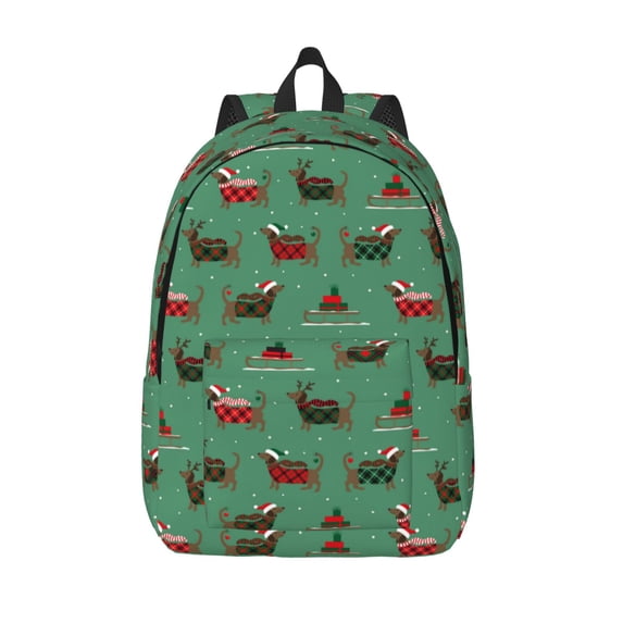 Lsque Christmas Dachshund Pattern Canvas Daypack, Durable Backpack, High-quality Versatile Backpack,Vintage Compact Backpack-Medium