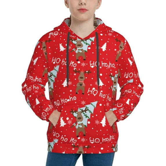 Lsque Christmas Deer 1 Patten Youth Hoodie Sweatshirt Pullover with Kangaroo Pocket Boys and Girls Hoodie Warm Hoodie for Kids-Medium