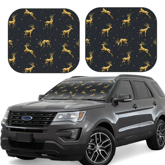 Lsque Christmas Deers 2 PCS Windshield Sun Shade | CarFoldable Window Covers | Car Accessories Reflect UV for Universal Cars SUV Truck | Small