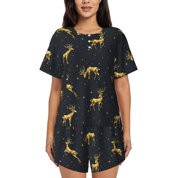 Lsque Christmas Deers Women's Short-Sleeved Pajama Set - 2 Piece Soft and Lightweight Sleepwear Set-Large