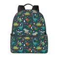 thumbnail image 1 of Lsque Christmas Dinosaur colorful Pattern Backpack – School Travel Canvas Daypack with Ergonomic Padded Straps, Multiple Compartments & Leather Handle, 1 of 5