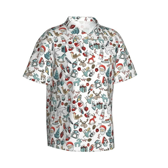 Lsque Christmas Elements pattern Hawaiian Shirt for Men, Unisex Summer Beach Casual Short Sleeve Button Down Shirts-3X-Large