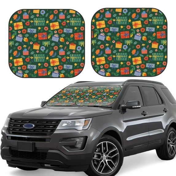 Lsque Christmas Gift 2 PCS Windshield Sun Shade | CarFoldable Window Covers | Car Accessories Reflect UV for Universal Cars SUV Truck | Medium