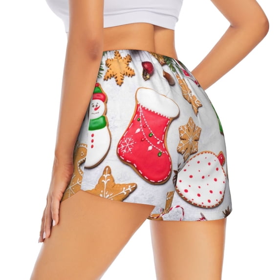Lsque Christmas Gingerbread Cookies Printed Women's Running Shorts with Liner Pockets,Elastic Quick Dry Workout Athletic Gym Yoga Shorts,Womens High Waist Shorts-Small