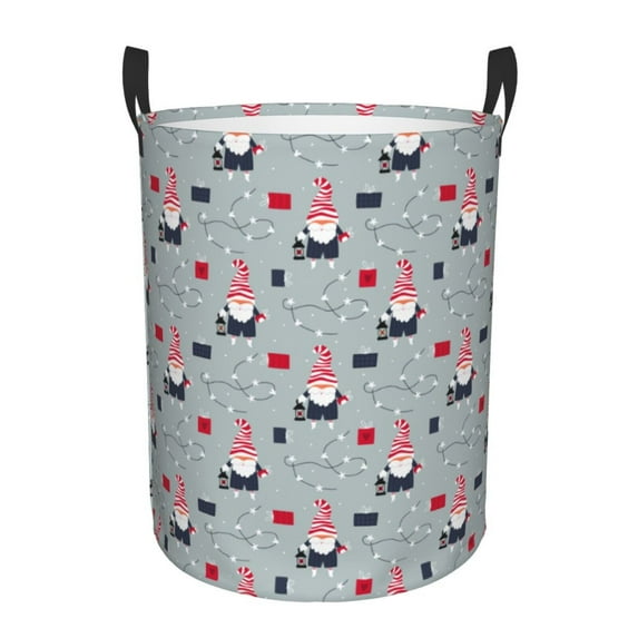 Lsque Christmas Gnome 1 Pattern Laundry Hamper Basket, Tall Woven Rope Hamper Basket for Clothes, Lightweight Storage Basket, Collapsible Waterproof-Medium