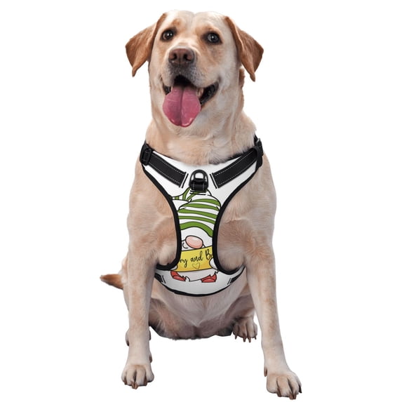 Lsque Christmas Gnomes Dog Harness, No-Pull Pet Harness with 2 Leash Clips, Adjustable Soft Padded Dog Vest with Easy Control Handle for Large Dogs-Medium