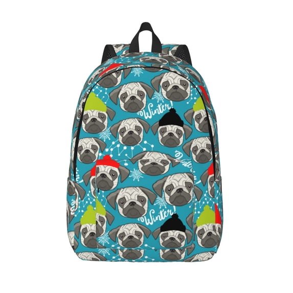 Lsque Christmas Hat Cute French Bulldog Pattern Canvas Daypack, Durable Backpack, High-quality Versatile Backpack,Vintage Compact Backpack-Medium