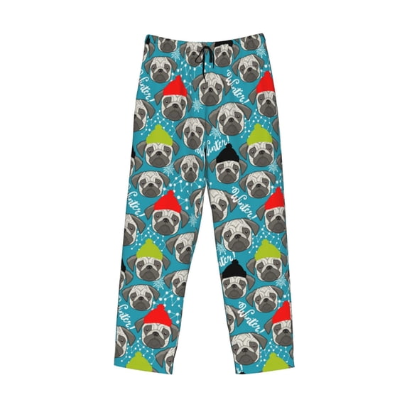 Lsque Christmas Hat Cute French Bulldog Print Men's Pajama Pants, Lounge Pant - Comfortable Home Wear,Elastic Waistband, Stylish Design-Large
