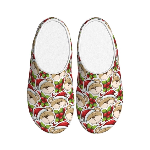 Lsque Christmas Hat bear Pattern Womens Comfort Cotton on Scuff With Memory Foam and Anti-skid Sole Slipper-39/40