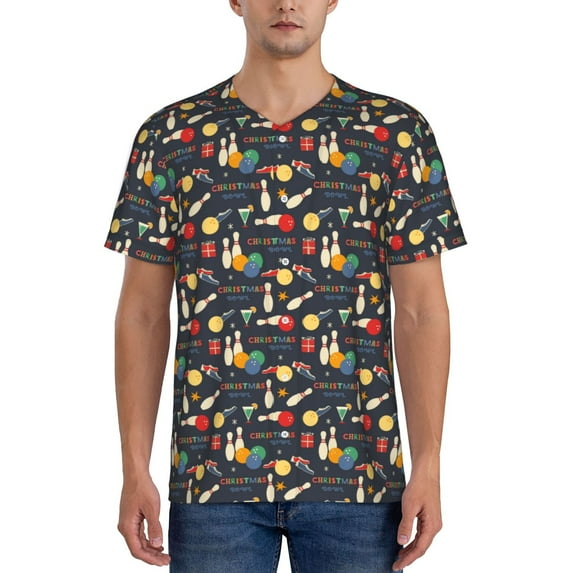 Lsque Christmas Holiday Bowling Pattern Mens Polo Golf Shirts Funny Graphics Shorts Sleeve Button Shirts Baseball T-shirt-4X-Large